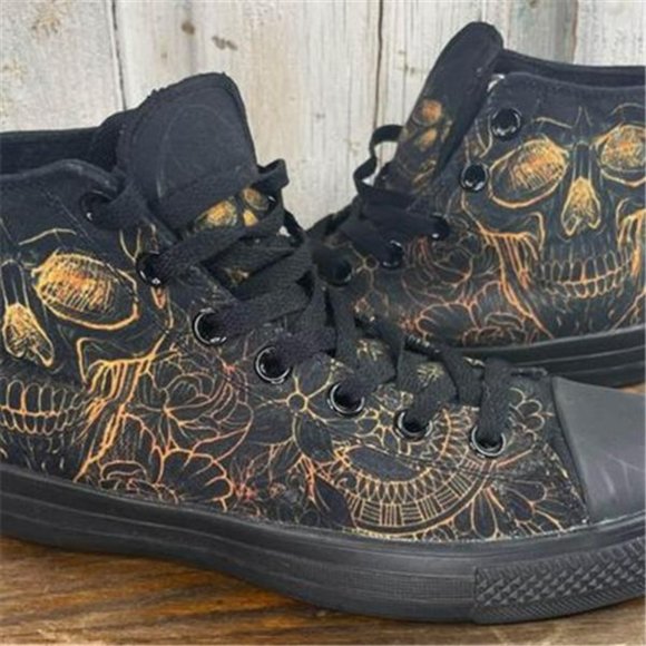 RAAD Shop Shoes - RAAD Custom ShoesGold Skull Custom Hi-Tops ComfortWoman’s Size 7Men’s Size 5.5